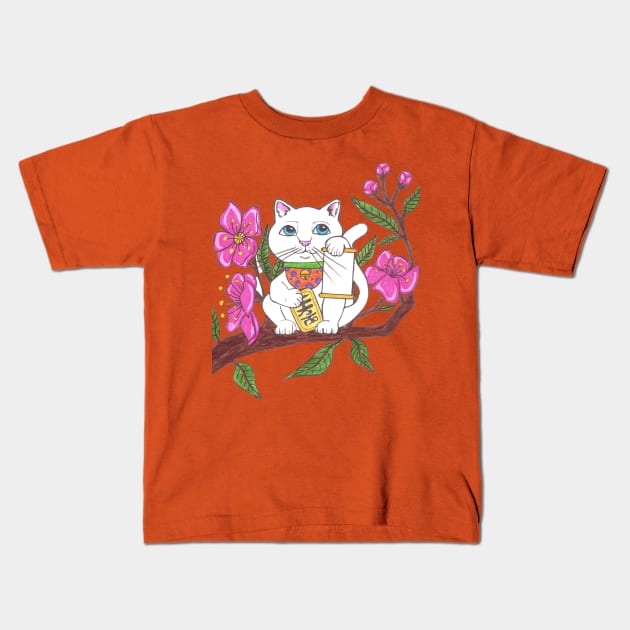 Lucky Cat Kids T-Shirt by JenStedman73